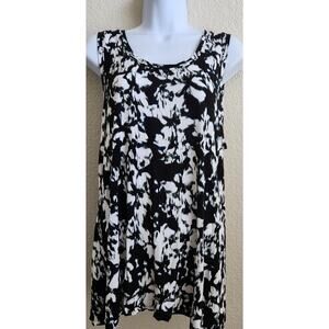 Simply Vera Black White Green Floral Print Top XL Sleeveless Lightweight Soft